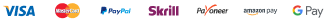 Visa, Mastercard, PayPal, Skrill, Payoneer, Amazon Pay and Google Pay
