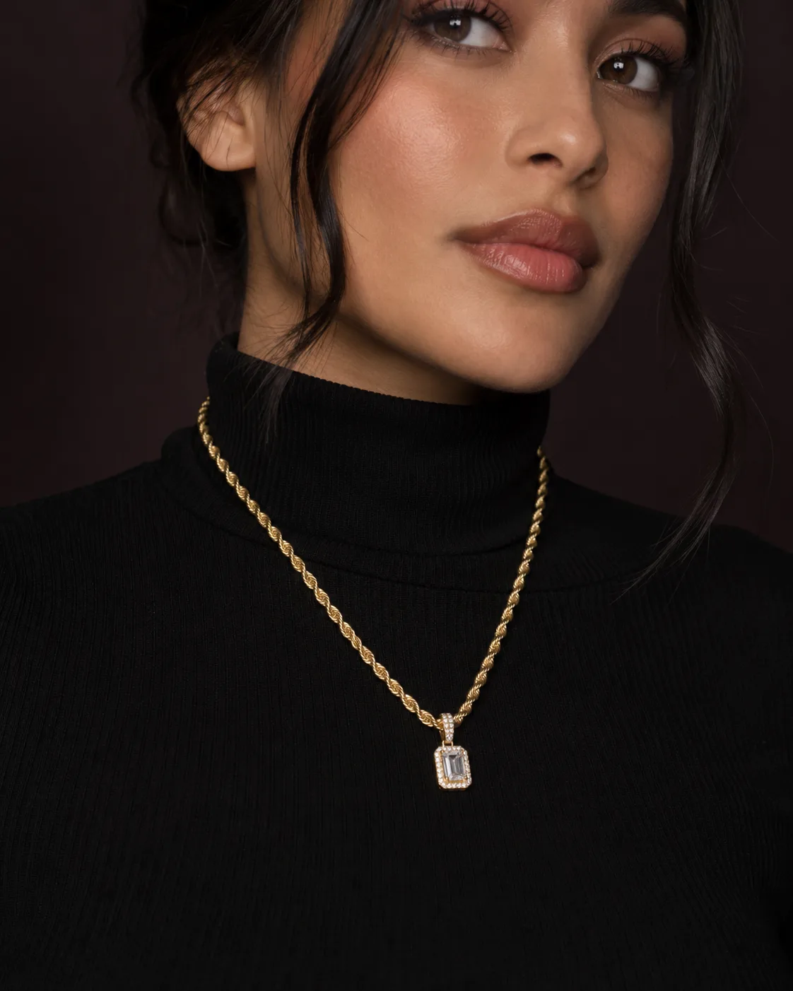 Gold Rope Chain with Iced Charm
