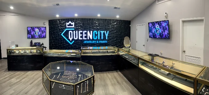 QueenCity Jewelry & Pawn showroom and jewellery display cases